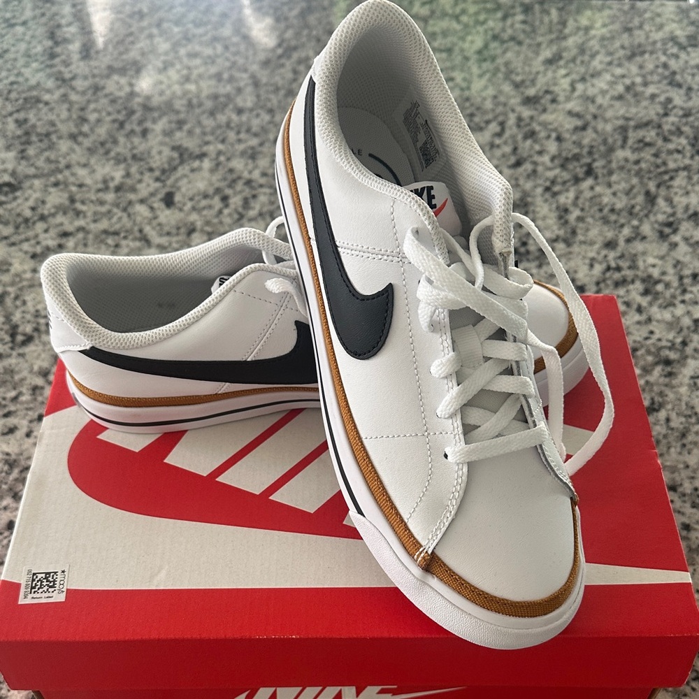 Nike Youth White Sneakers with Black and Brown Accents